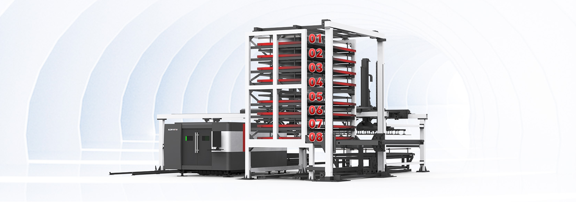 力星激光板材自动上下料库系统-8层货格 科学、紧凑的存储方案 力星激光板材自动上下料库系统-8层货格 科学、紧凑的存储方案